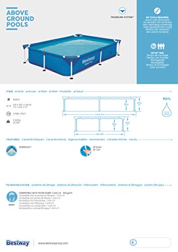 Bestway Steel Pro Piscina Desmontable con Marco de Acero, Color Gris – Resistente y de Montaje Fácil