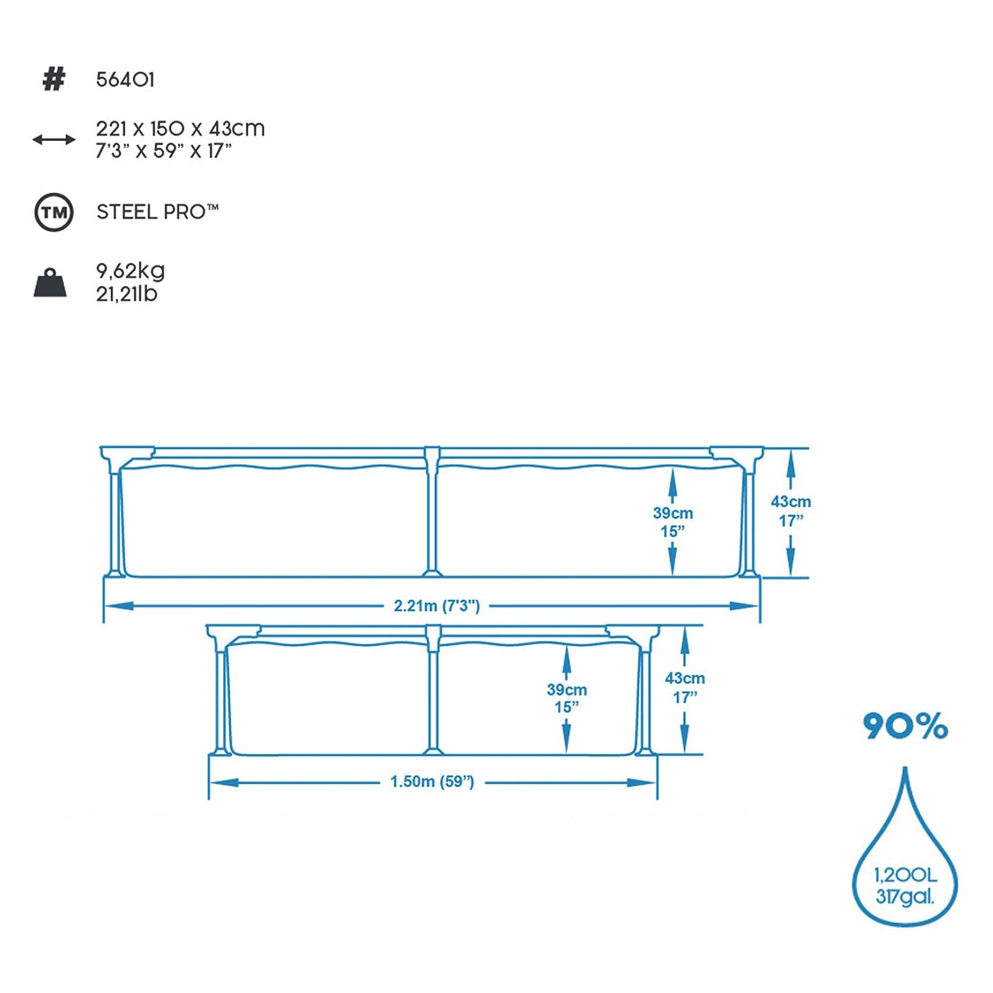 Bestway Steel Pro Piscina Desmontable con Marco de Acero, Color Gris – Resistente y de Montaje Fácil