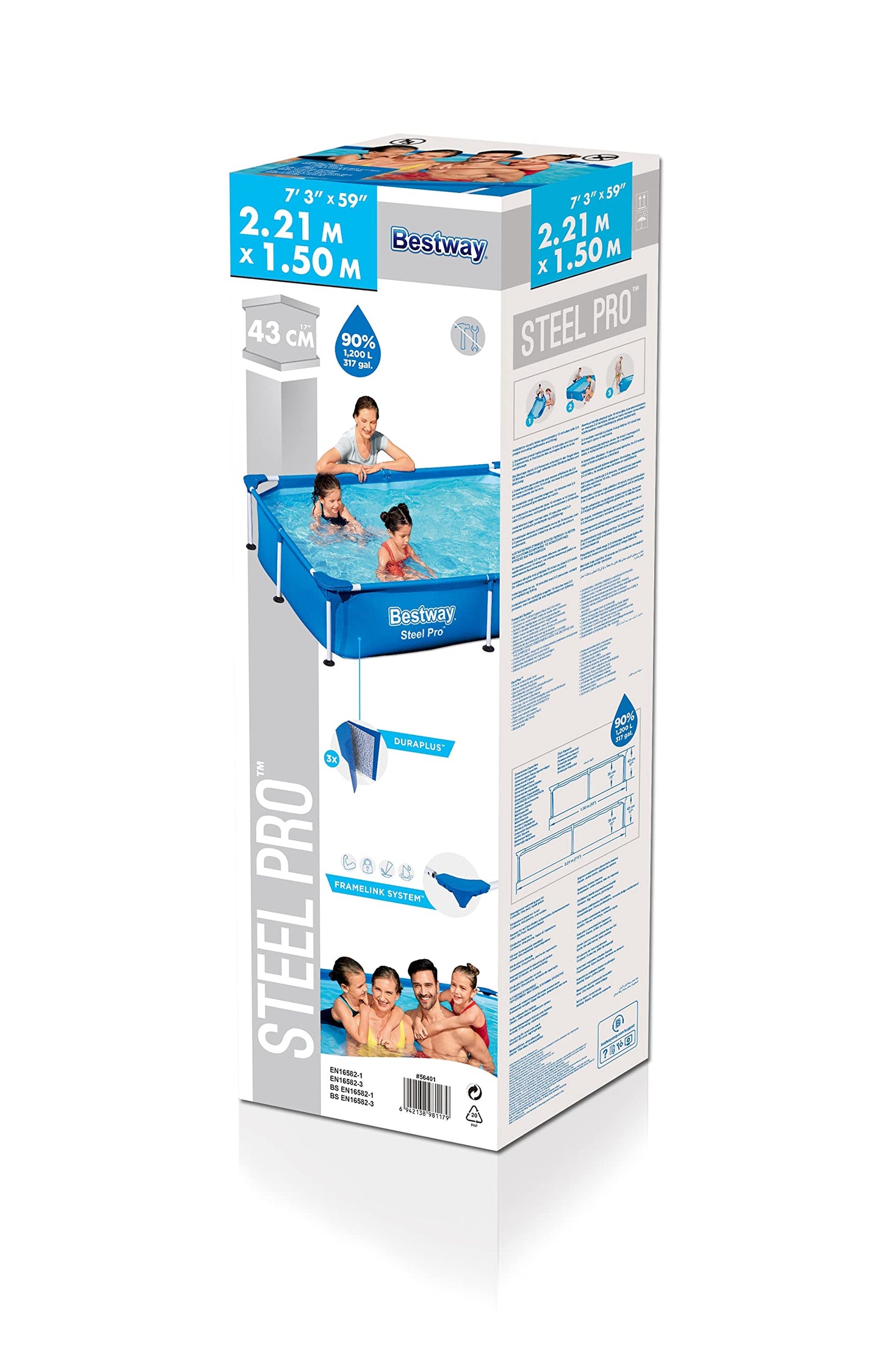 Bestway Steel Pro Piscina Desmontable con Marco de Acero, Color Gris – Resistente y de Montaje Fácil