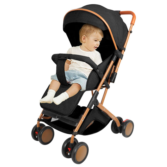 Cochecito Ultraligero y Compacto Negro para Bebés, Hasta 25 kg, Plegable e Inclinable desde el Nacimiento con Sistema Trolley, Funda de Lluvia y Capota Extensible