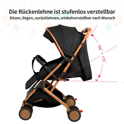 Cochecito Ultraligero y Compacto Negro para Bebés, Hasta 25 kg, Plegable e Inclinable desde el Nacimiento con Sistema Trolley, Funda de Lluvia y Capota Extensible