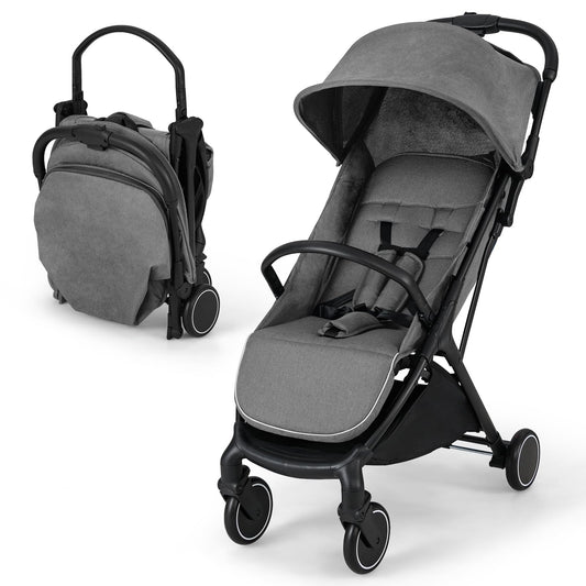 LIFEZEAL Silla de Paseo Plegable Gris/Negro para Bebés 0-36 Meses, Cochecito Compacto con Techo, Respaldo Ajustable y Cesta Grande