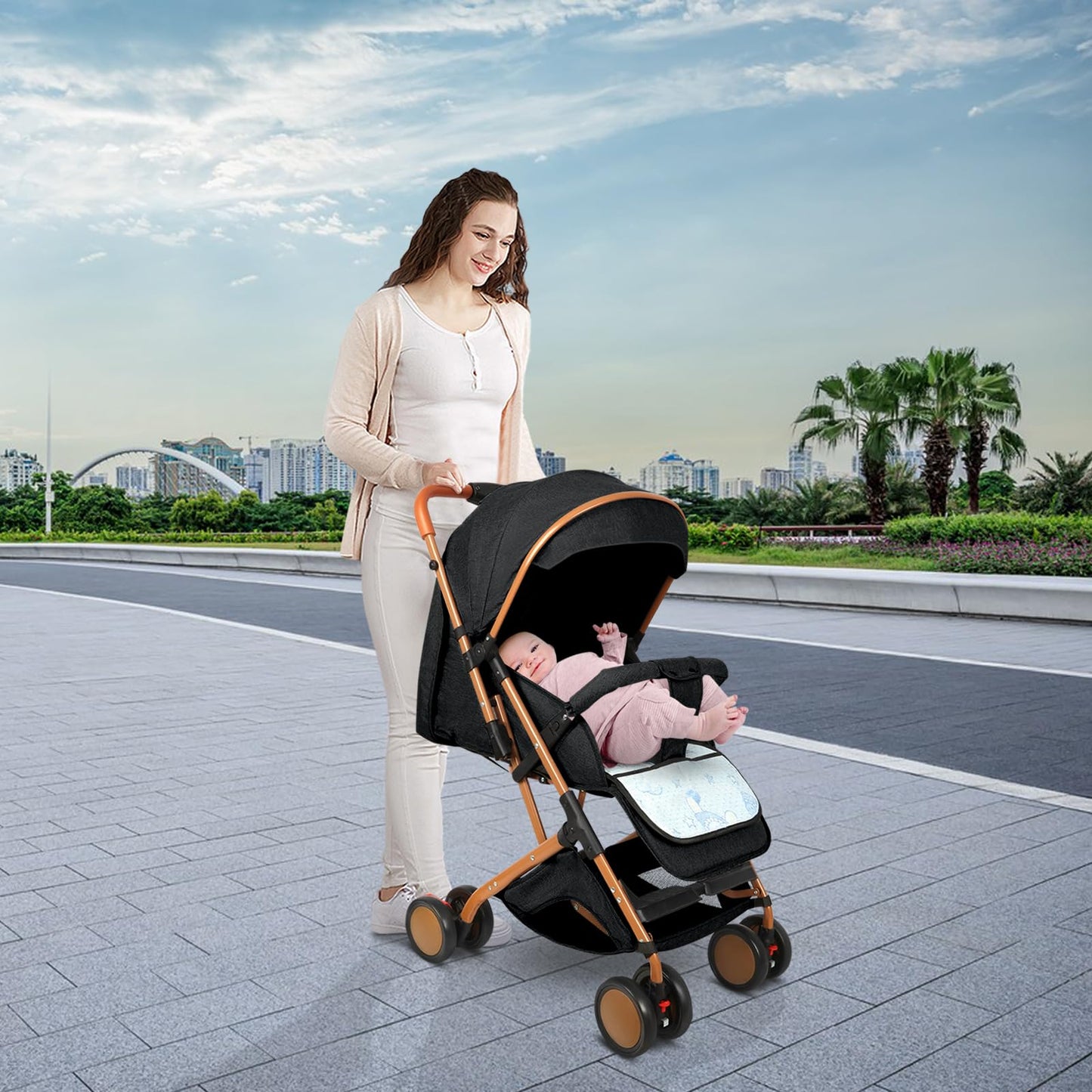 Cochecito Ultraligero y Compacto Negro para Bebés, Hasta 25 kg, Plegable e Inclinable desde el Nacimiento con Sistema Trolley, Funda de Lluvia y Capota Extensible