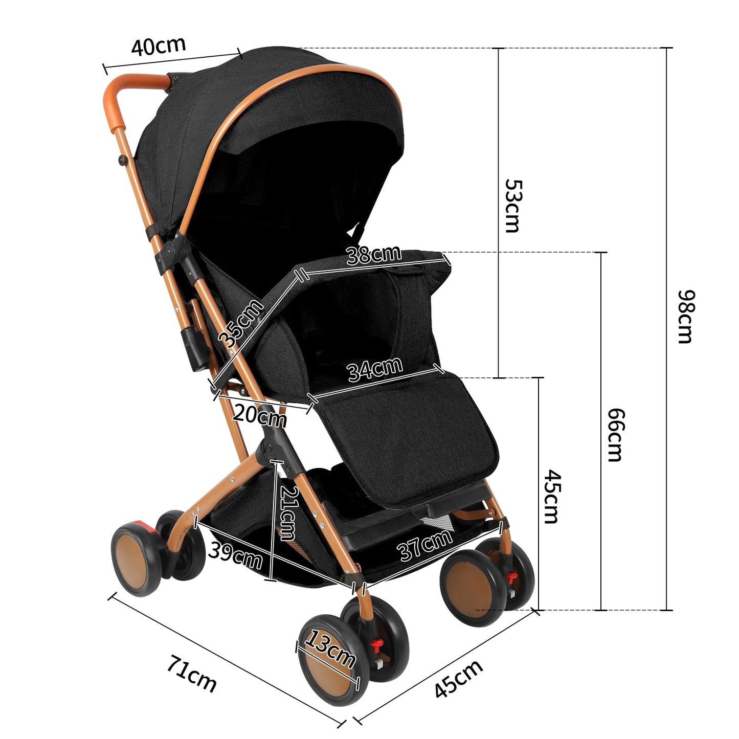 Cochecito Ultraligero y Compacto Negro para Bebés, Hasta 25 kg, Plegable e Inclinable desde el Nacimiento con Sistema Trolley, Funda de Lluvia y Capota Extensible