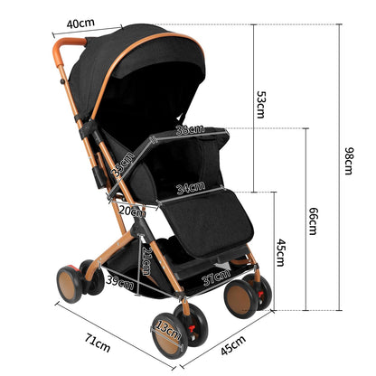 Cochecito Ultraligero y Compacto Negro para Bebés, Hasta 25 kg, Plegable e Inclinable desde el Nacimiento con Sistema Trolley, Funda de Lluvia y Capota Extensible