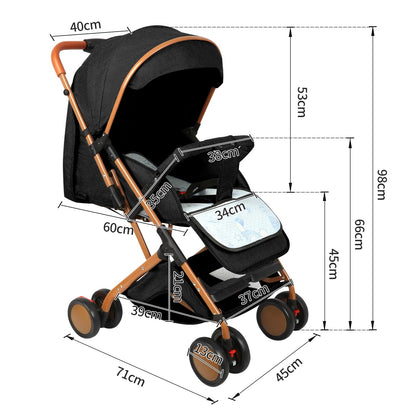 Cochecito Ultraligero y Compacto Negro para Bebés, Hasta 25 kg, Plegable e Inclinable desde el Nacimiento con Sistema Trolley, Funda de Lluvia y Capota Extensible