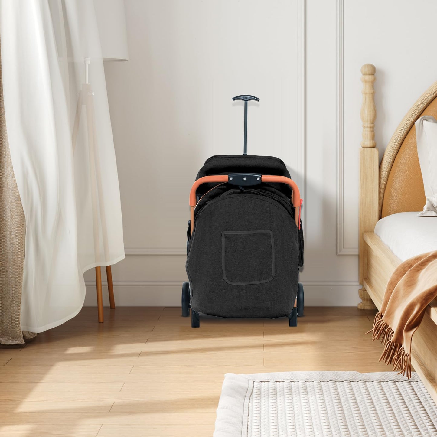 Cochecito Ultraligero y Compacto Negro para Bebés, Hasta 25 kg, Plegable e Inclinable desde el Nacimiento con Sistema Trolley, Funda de Lluvia y Capota Extensible