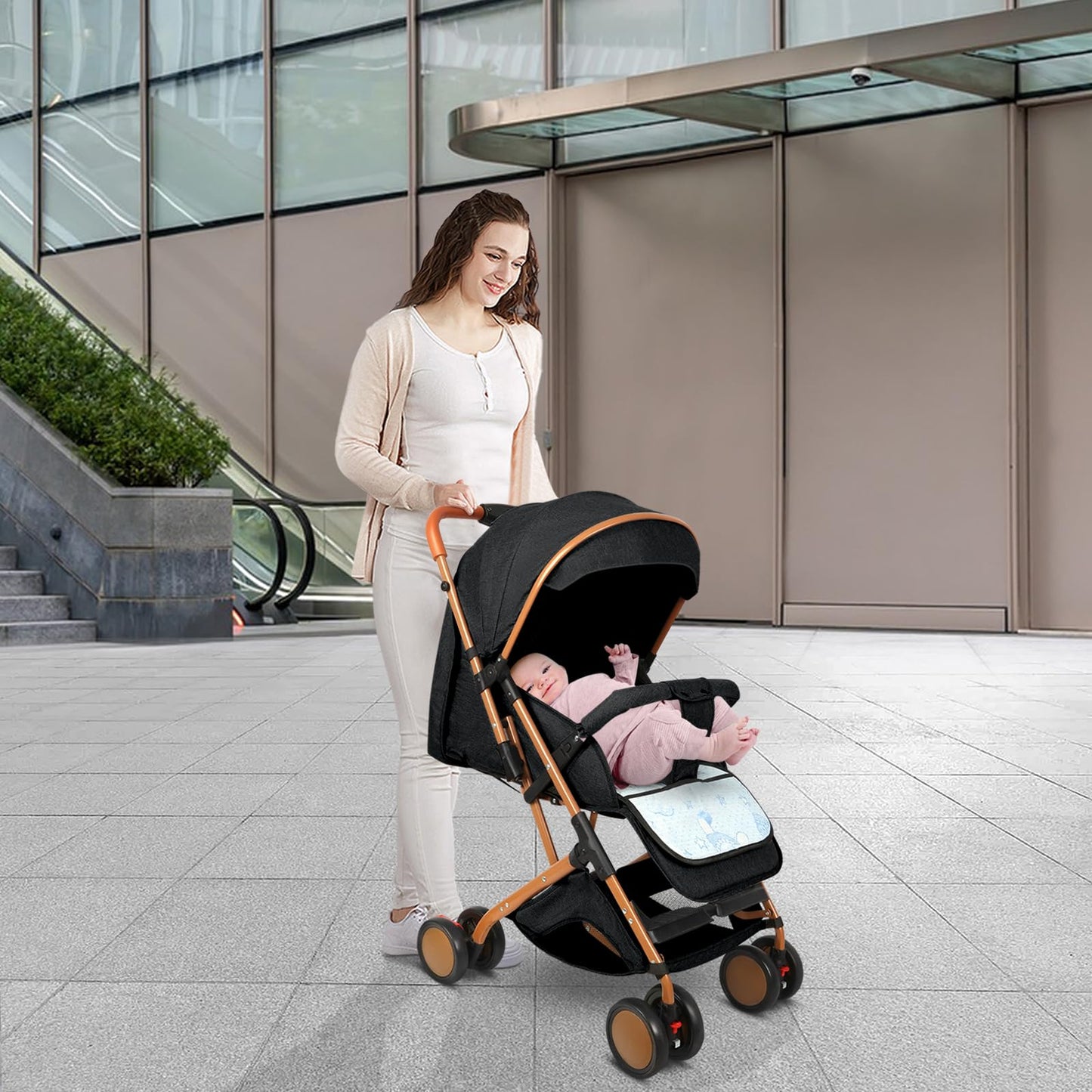Cochecito Ultraligero y Compacto Negro para Bebés, Hasta 25 kg, Plegable e Inclinable desde el Nacimiento con Sistema Trolley, Funda de Lluvia y Capota Extensible